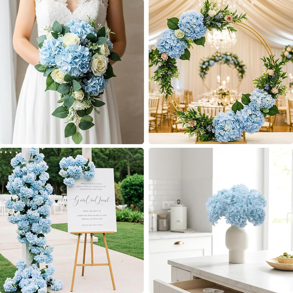 auihiay 46pcs blue hydrangea artificial flowers silk hydrangeas showing dimensions