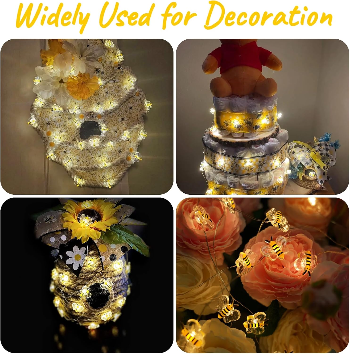 Bee Decor USB String Lights 10Ft 30 LEDs Bee Bumble Whimsical Decorations Honey Gifts for DIY, Home, Classroom, Birthday, Kids Room, Garden, Baby Shower, Party