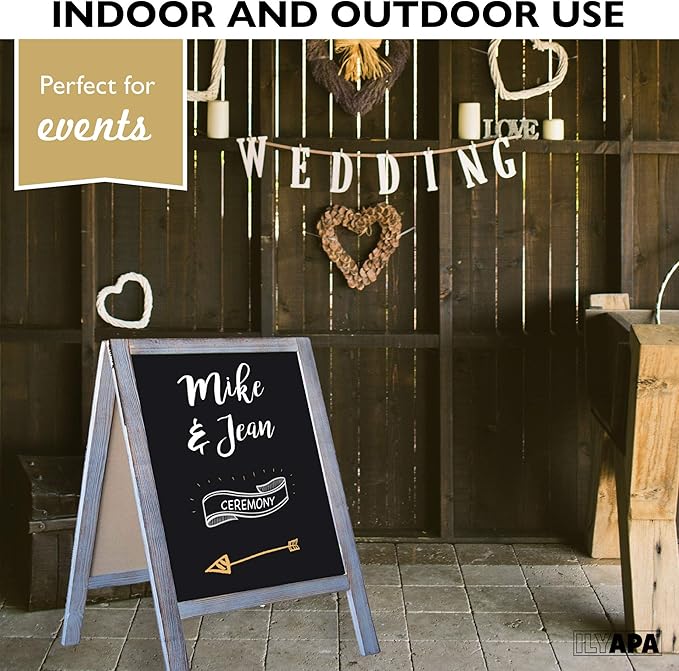 Ilyapa Wooden A-Frame Sign with Eraser & Chalk - 21 x 30 Inches Magnetic Sidewalk Chalkboard – Grey Menu Display for Restaurant, Business or Wedding