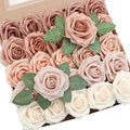 Floroom Artificial Flowers 25pcs Real Looking Morandi Peach Ombre Colors Foam Fake Roses with Stems for DIY Wedding Bouquets Bridal Shower Floral Centerpieces Party Tables Home Decorations