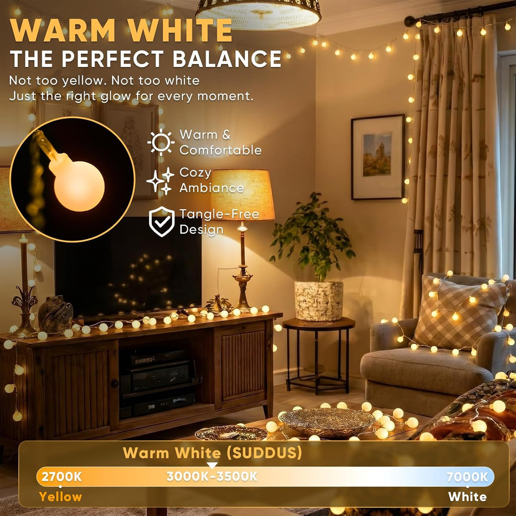 suddus String Lights for Bedroom, 33ft 100 Led Connectable Globe String Lights Indoor, Hanging Fairy Lights Plug in with Remote for Classroom, Room, Dorm, Outdoor, Christmas Tree Decor, Warm White