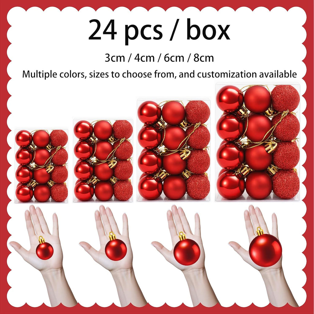 24 Count Small Red Christmas Ornaments Balls, Mini Red Ornaments for Mini Christmas Tree, Small Shatterproof Valentine Tree Decorative Hanging Bulbs Ball for Xmas Outdoor Party Decorations, 1.2 inch