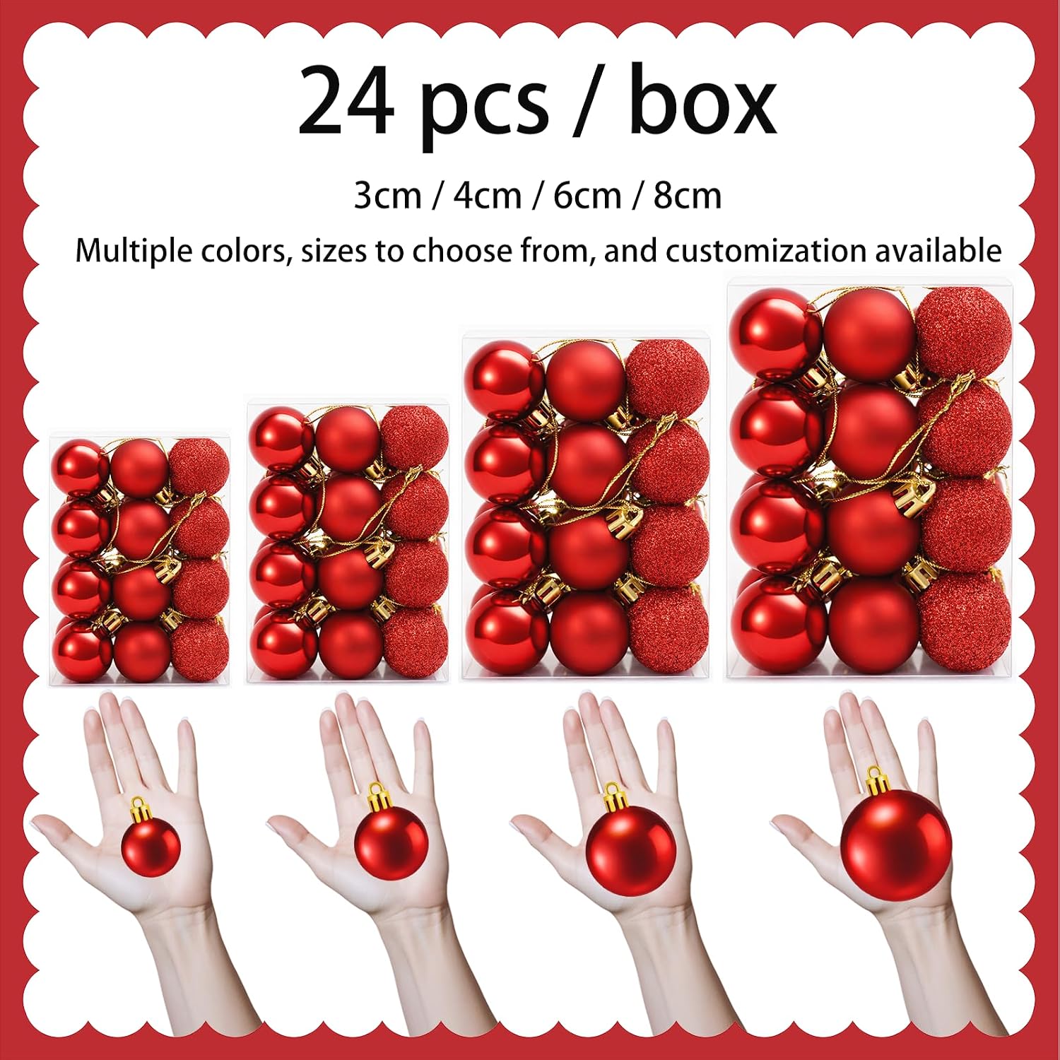 24 Count Small Red Christmas Ornaments Balls, Mini Red Ornaments for Mini Christmas Tree, Small Shatterproof Valentine Tree Decorative Hanging Bulbs Ball for Xmas Outdoor Party Decorations, 1.2 inch