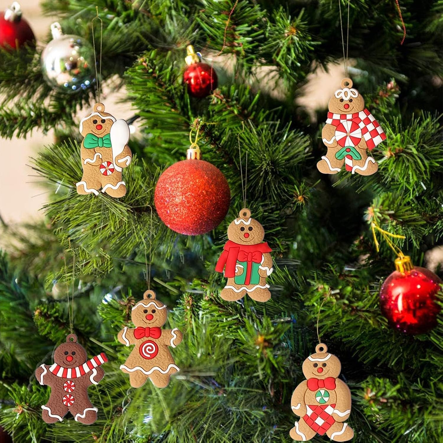 kockuu 12 Pcs Gingerbread Man Ornaments for Christmas Tree, Assorted Gingerbread Figurines Ornaments, Christmas Tree Hanging Decorations, 3 Inch Tall