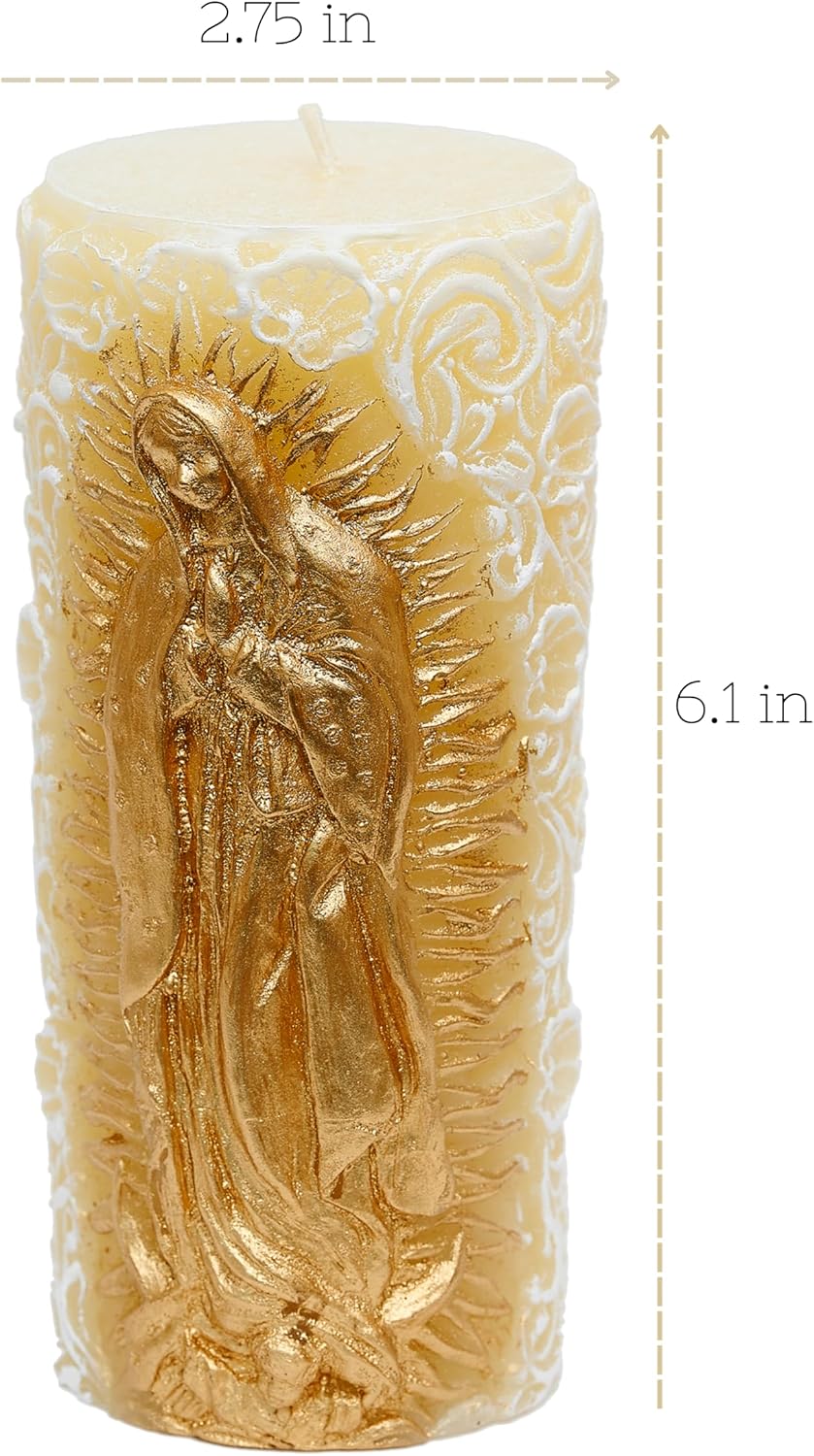 Kanica Virgen de Guadalupe Candle Protects The Family Union, Decorative, Religious Candles with White & Golden Design - Perfect for Baptism, Wedding, Gifting & More - Traditional Christian Candles
