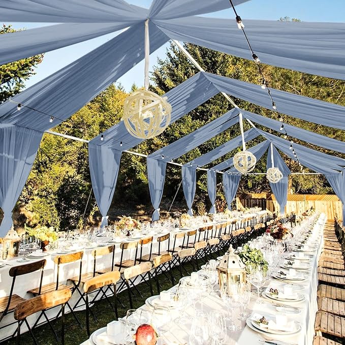 6 Panels Dusty Blue Wedding Ceiling Drapes 5ftx20ft Ceiling Drapes Chiffon Fabric Arch Draping Sheer Curtains Soft Drapery Draping Wedding Ceiling Decorations for Party Ceremony Stage Swag