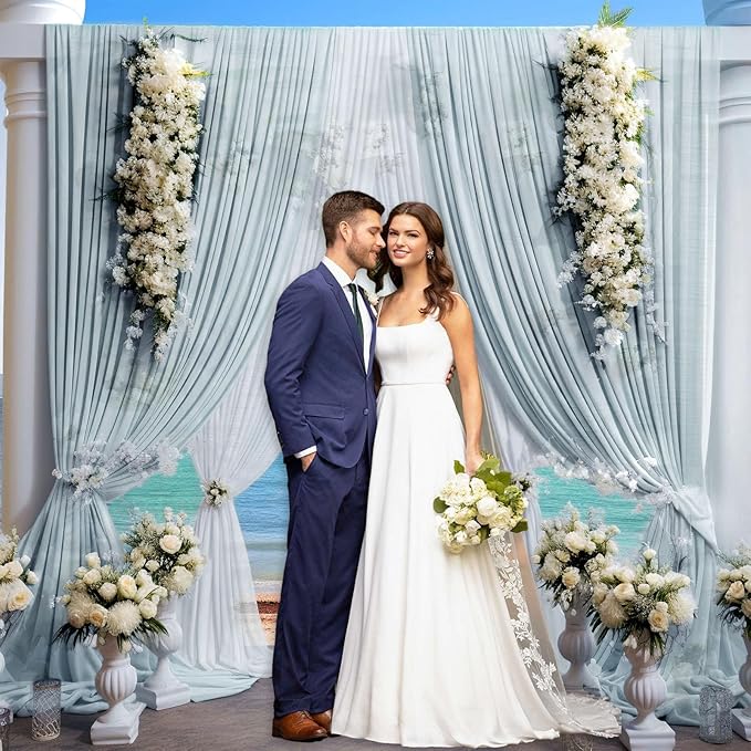 10 x 10 Feet Blueish Gray Backdrop Curtain for Partie, Background Curtains for Photoshoot, Birthday, Wedding, Halloween, Thanksgiving, Christmas Day, New Year Party Decorations 5Ft x 10Ft, 2 Panels