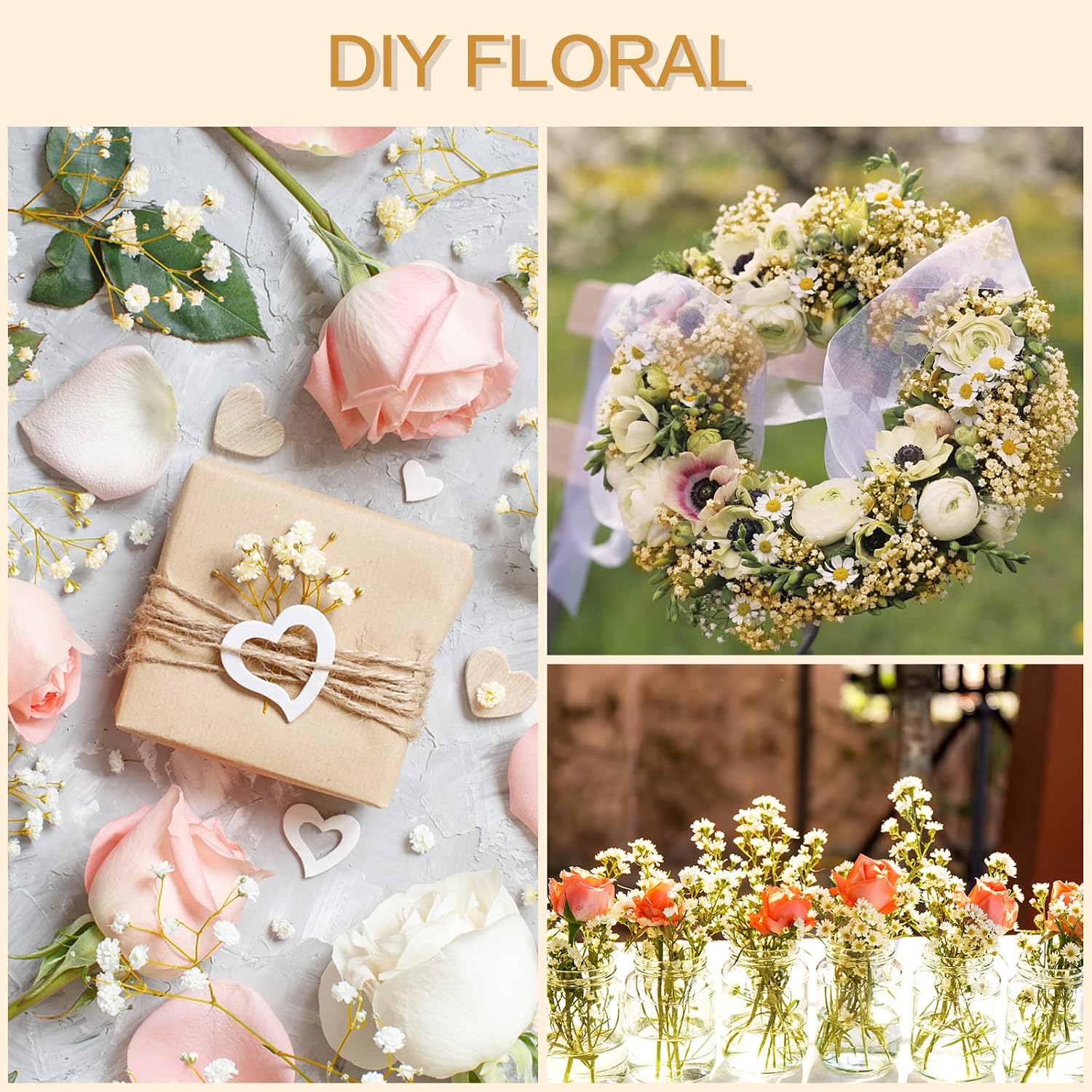 3000+ Mini Dried Baby's Breath Flowers, 6'' Natural Ivory White Flowers for Resin Art Craft DIY, 65Pcs Pressed Gypsophila Bouquet Present for Valentine's Day, Wedding Wreath, Card Making, Home Decor
