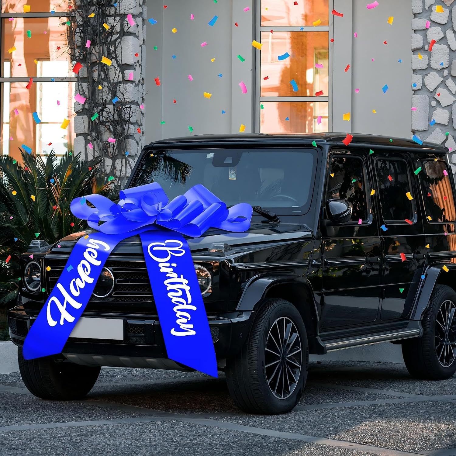 30 Inch Car Bow, Giant Pull Ribbon Bow for Car Gifts, Large Present Decoration for Birthday Surprises, Holidays, Graduation, Sedan and SUV Displays(Blue)