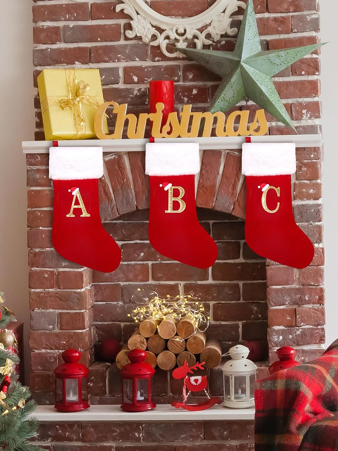 20 Inches Monogrammed Christmas Stockings with Letters,Super Soft Christmas Stockings Large Monogram Stockings Red Letter Stockings for Christmas Holiday Xmas Gift…