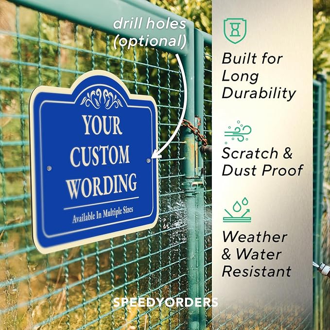 Custom Decorative Outdoor Metal Sign - Personalized Aluminum Sign, Design 1 Blue Steel 42x28 In, Waterproof, Made In USA