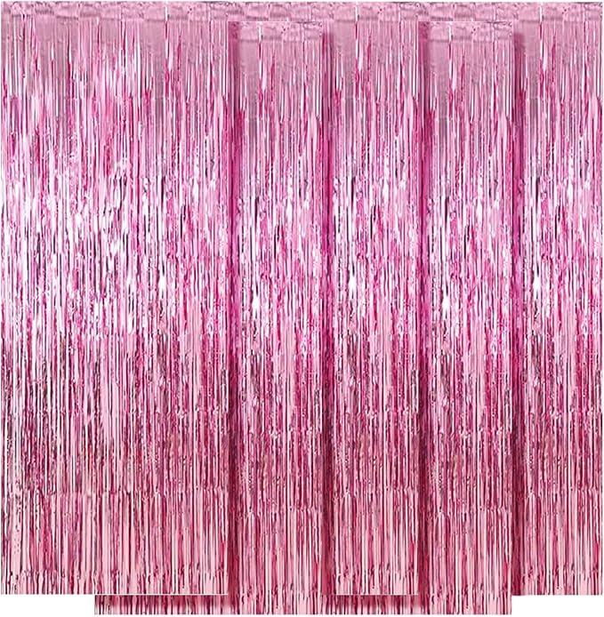 5 Pack Pink Fringe Foil Curtain 3.2ft x 8.2ft Tinsel Backdrop Streamers for Birthday Party Decoration Wedding Christmas Decoration