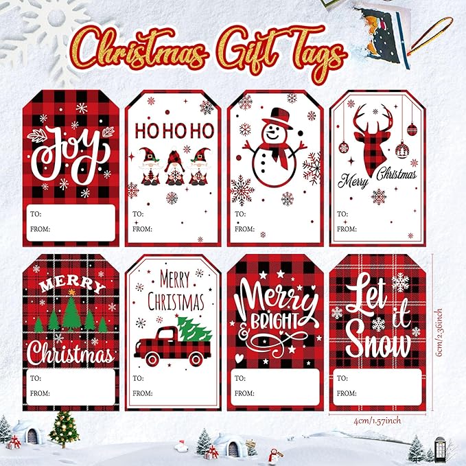 Zonon 720 Pieces Self Adhesive Christmas Gift Tag Xmas Kraft Name Tags Natural Kraft Xmas Stickers Paper Tags Labels for Christmas Decoration(Snowman Style)