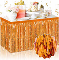 3 Pack Orange Foil Fringe Table Skirts Metallic Tinsel Streamers Garland Banner Backdrop for Table Decor, Parade Float, Birthday, Wedding, Halloween, Christmas Party Decorations(29x108 In)
