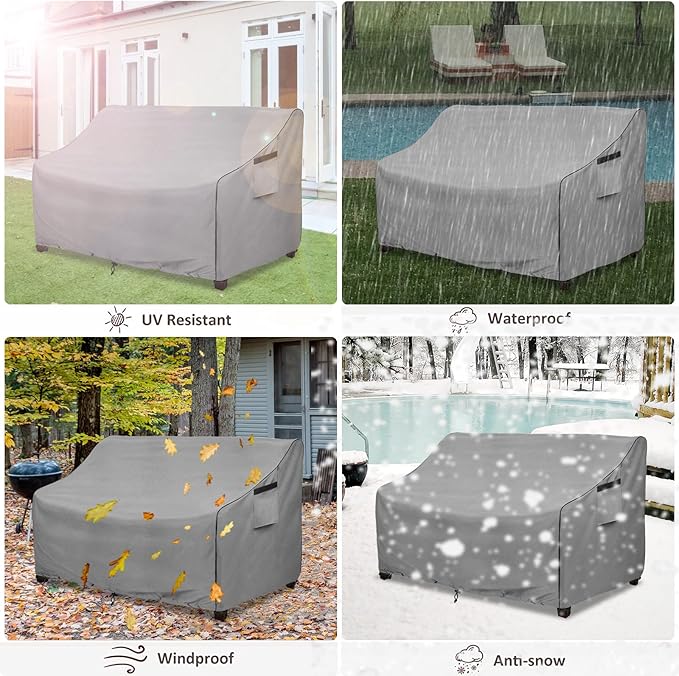 okcool Heavy Duty Patio Sofa Cover, 100% Waterproof 3-Seater Outdoor Sofa Cover Fits up to 85W x 38D x 35H Inches, Lawn Patio Furniture Covers,Grey