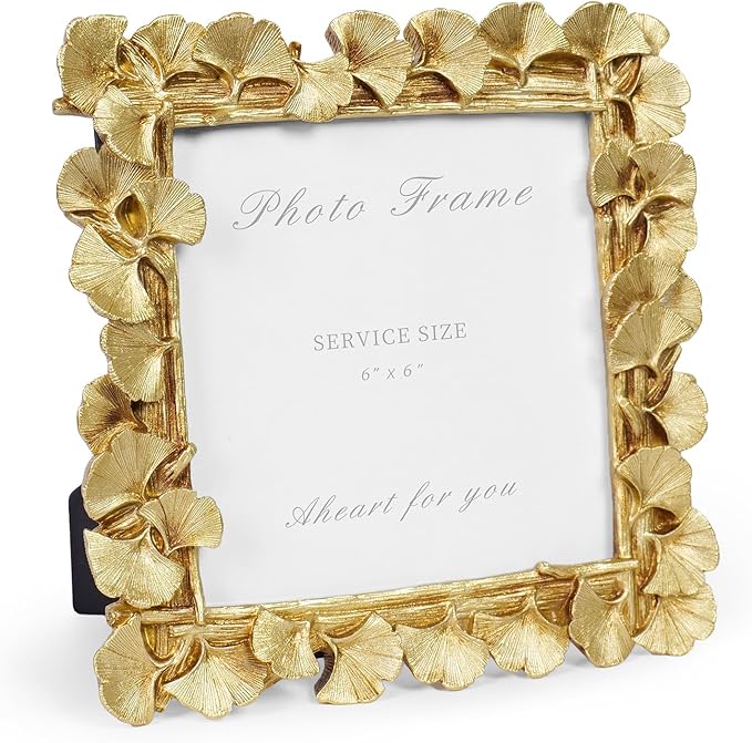 Cuspin Vintage Picture Frame 6x6 Gold Frames, Gold Ornate Leaf Textured Hand-Crafted Resin with Glass Front Antique Photo Frame for Tabletop Display, Retro Design Home Decor