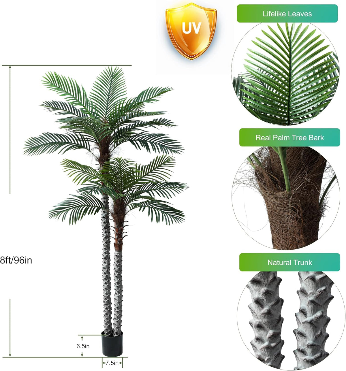 nafresh 8ft tall uv resistant faux palm tree, package contents