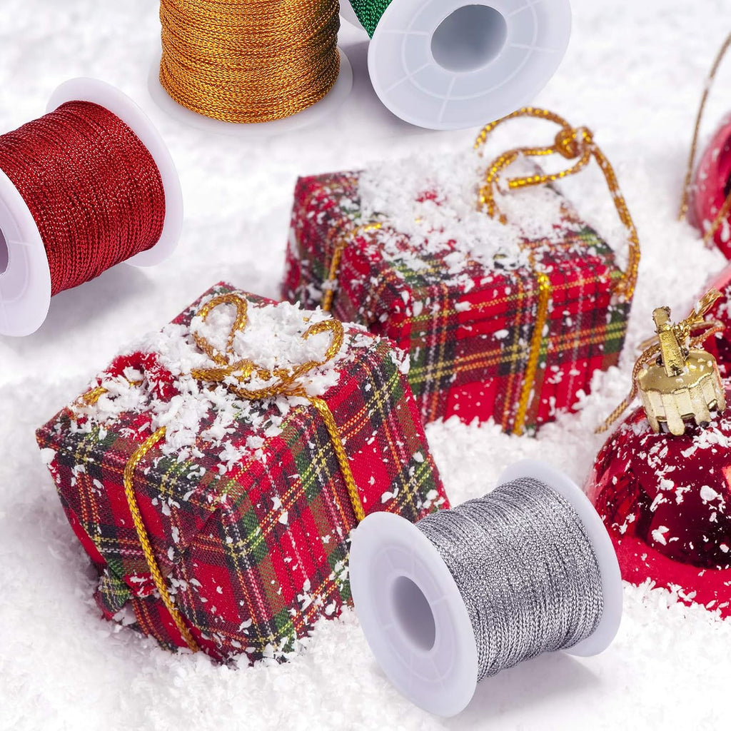 Shappy 440yards x 1mm Metallic Cord Tinsel Rope for Gift Wrapping and Craft DIY, Ribbon Wrap Thread Tag Cord for Craft Making(Gold, Silver, Red, Green)