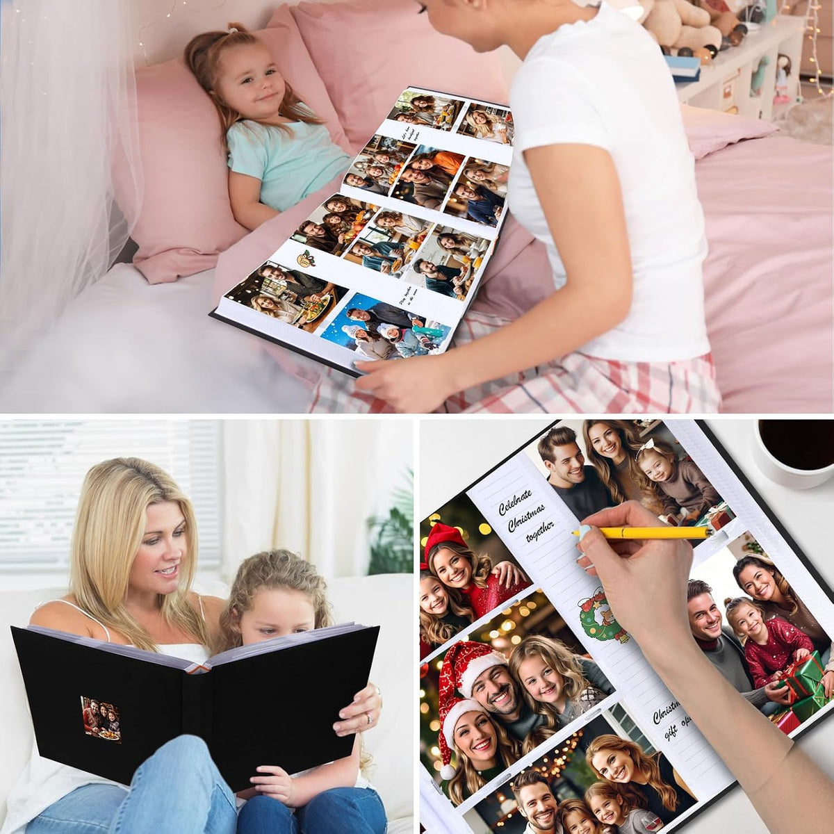 600 Pocket 4x6 Photo Album with Writing Space, Linen Cover, Black