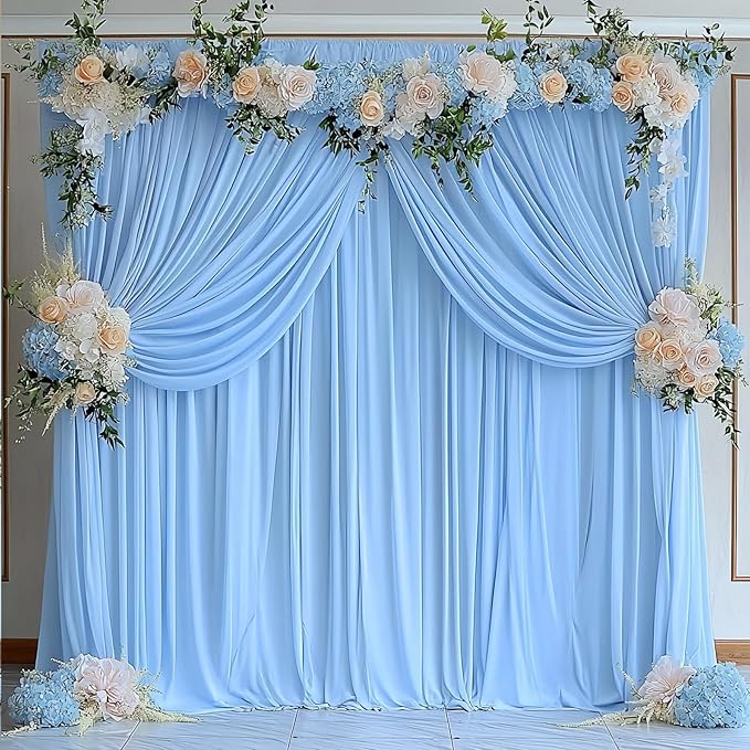 50 ft x 10 ft Wrinkle Free Blue Backdrop Curtain Panels, Polyester Photography Backdrop Drapes, Wedding Party Home Decoration Supplies