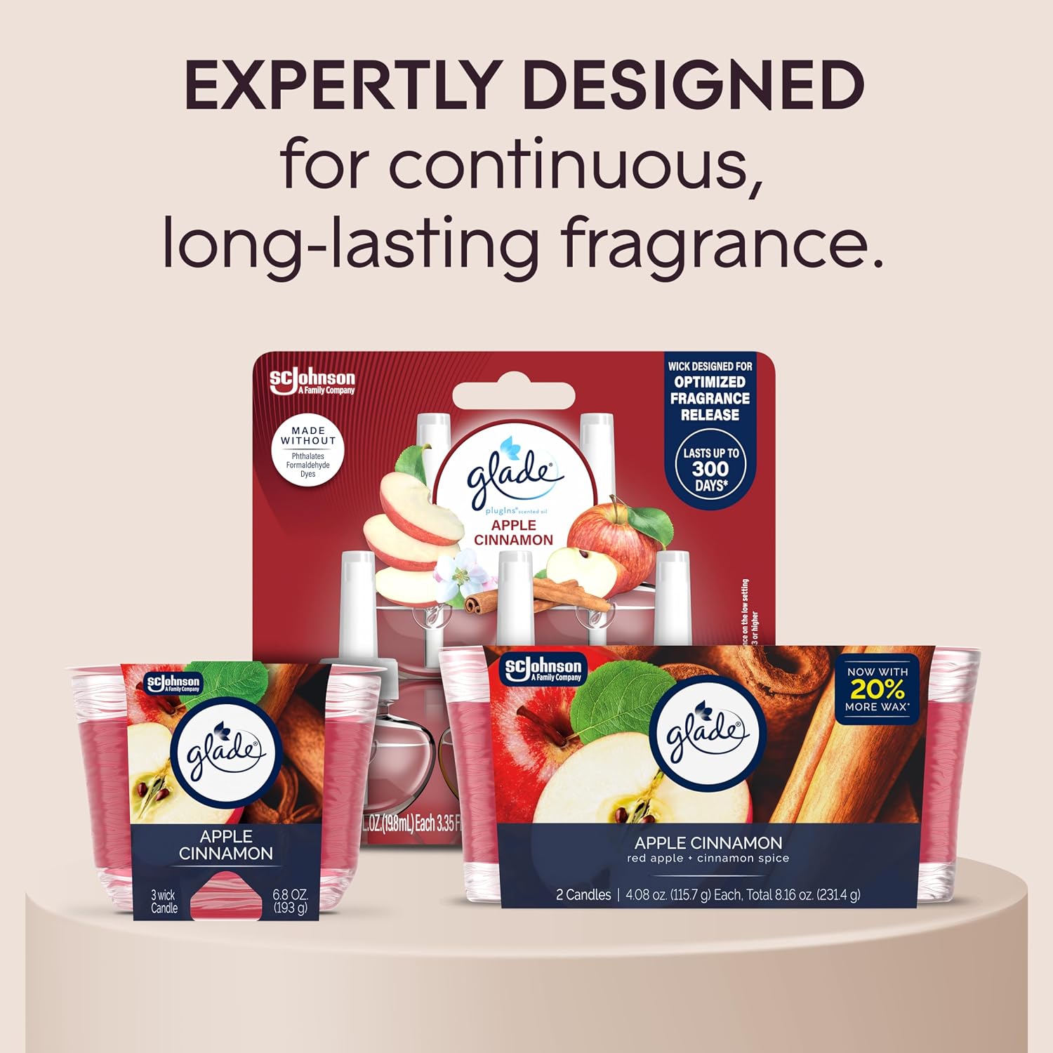 Glade 3-Wick Scented Candle Jar, Apple Cinnamon, Air Freshener Infused with Essential Oils, 6.8 Oz, 3 Count
