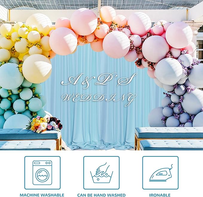 MEETSKY 10x 10 Baby Blue Backdrop Curtain for Baby Shower Parties Rod Pocket Light Blue Curtains Backdrop Drapes Fabric Decoration for Birthday Party Photography 5ft x 10ft,2 Panels