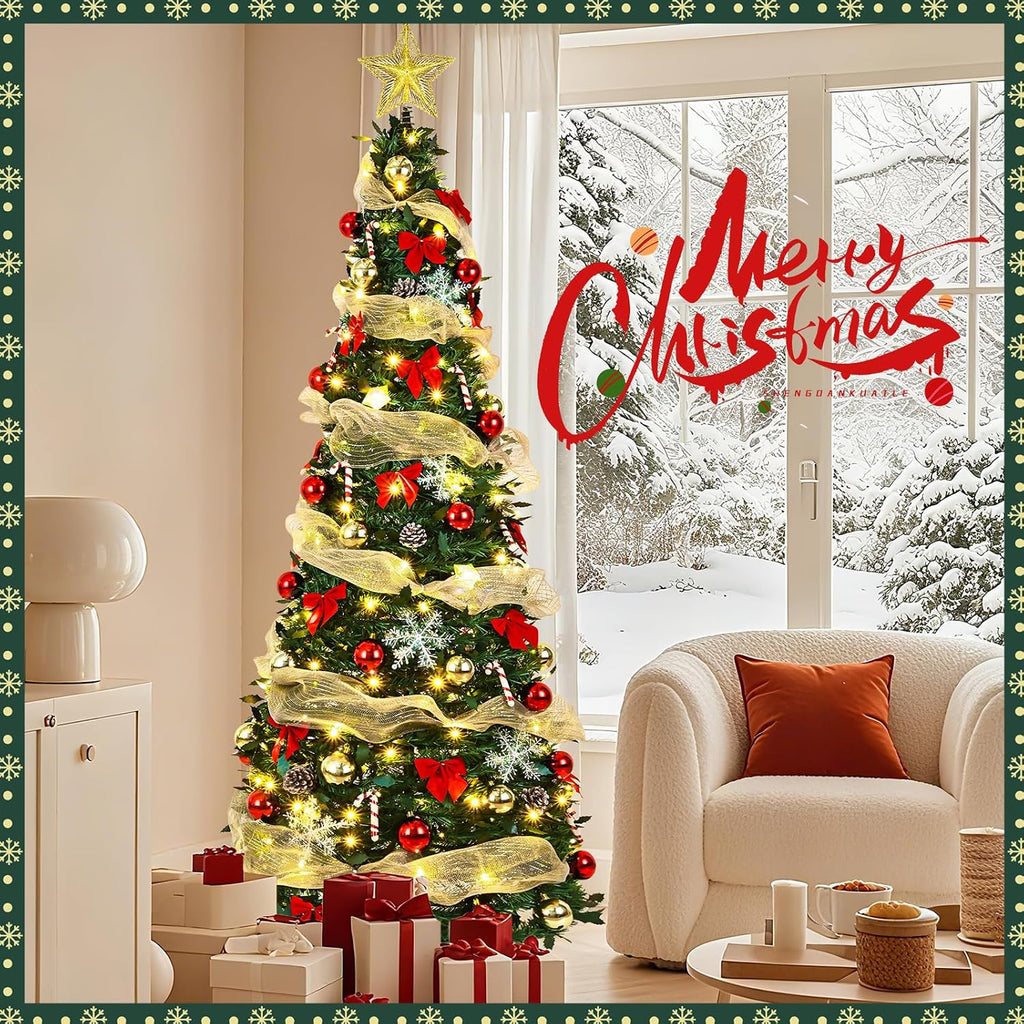 6ft pre lit pop up christmas tree,pre-decorated artificial on a desk or shelf