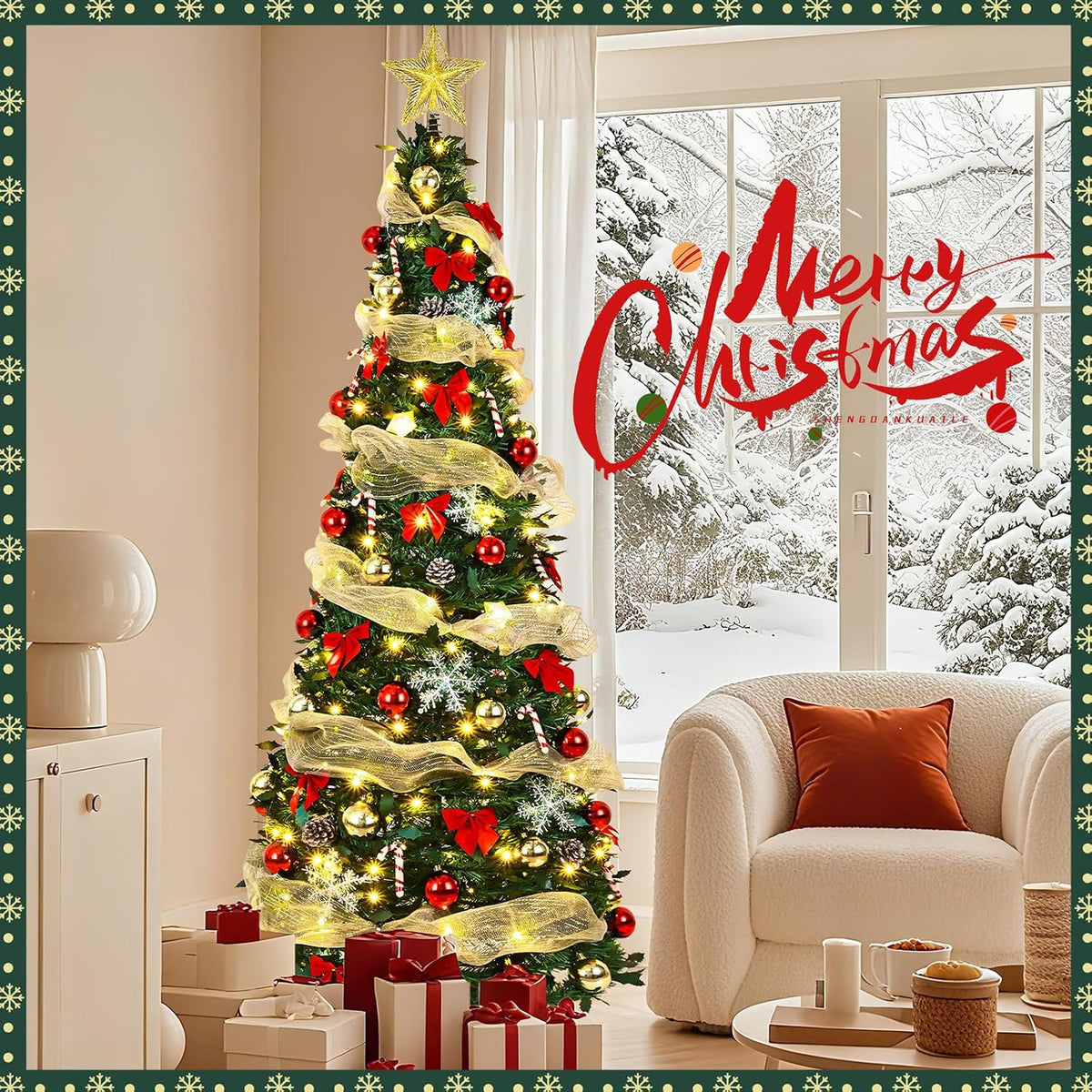 6ft pre lit pop up christmas tree,pre-decorated artificial on a desk or shelf