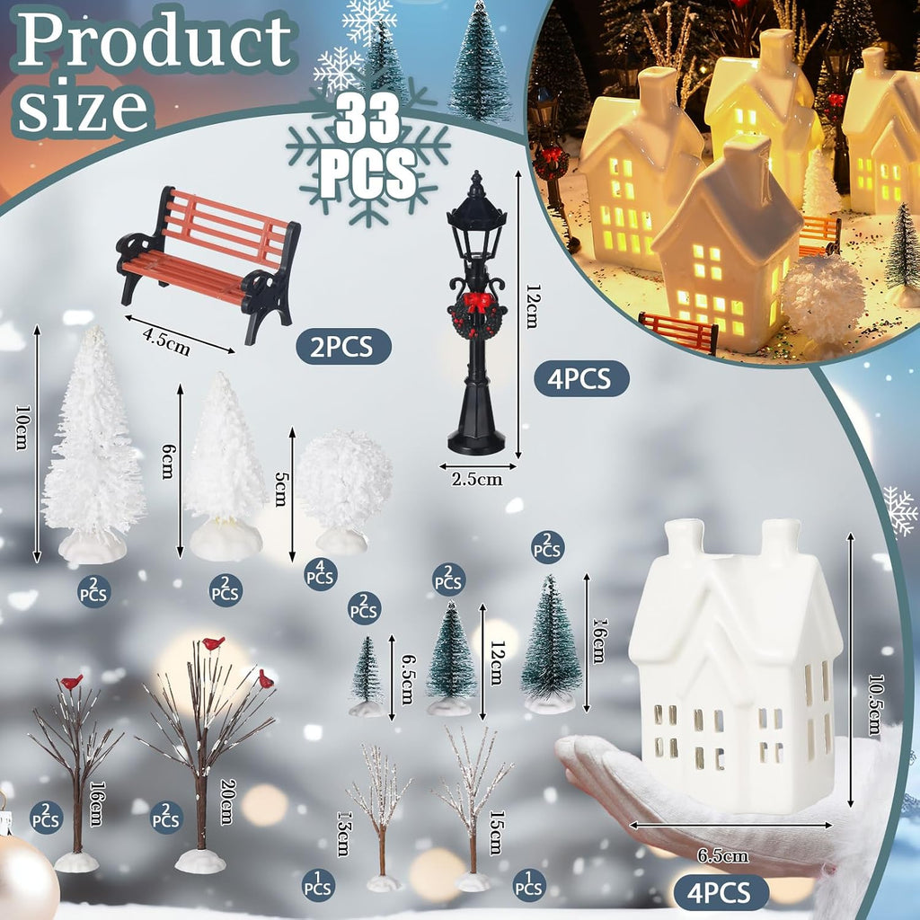 ceramic christmas village sets with led light winter shown in use