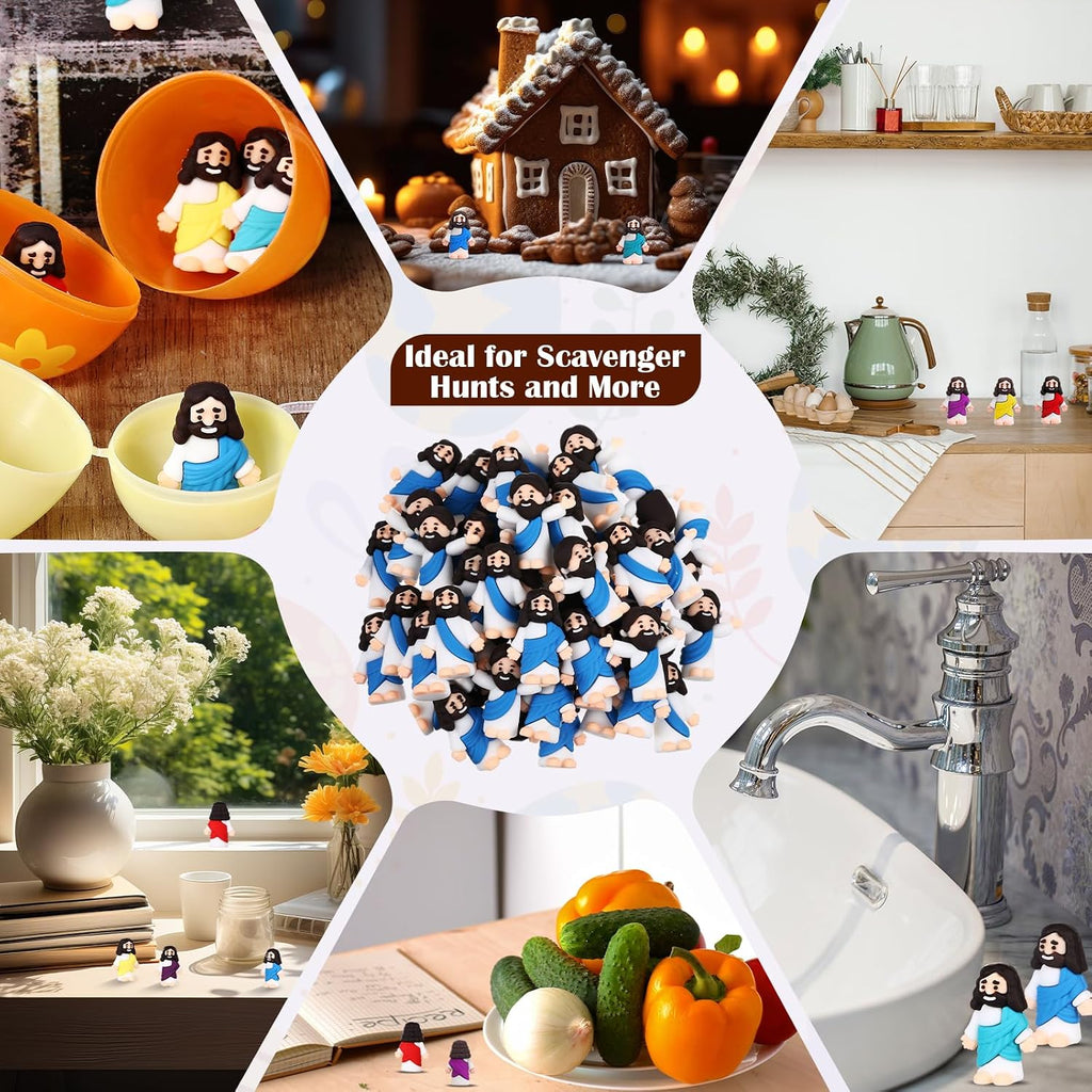 Bememo 150 Pcs Christian Gifts Bulk Bible Verse Cards Little Jesus Figures Prayer Cards Organza Bags for Easter Hunt Religious Party Favors Sunday Baptism, 50 Set(Classic Color,Open Hands)