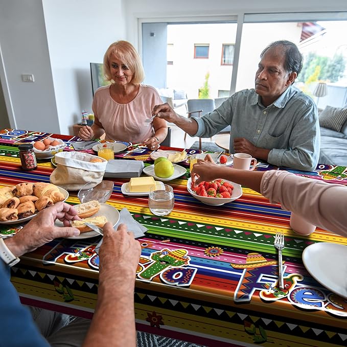 4 PCS Cinco De Mayo Tablecloth, 108"x54" Mexican Fiesta Tablecovers, Disposable Mexican Striped Table Covers, Plastic Party Table Cloth for Mexican Themed Party Supplies Carnival Taco Night Birthday
