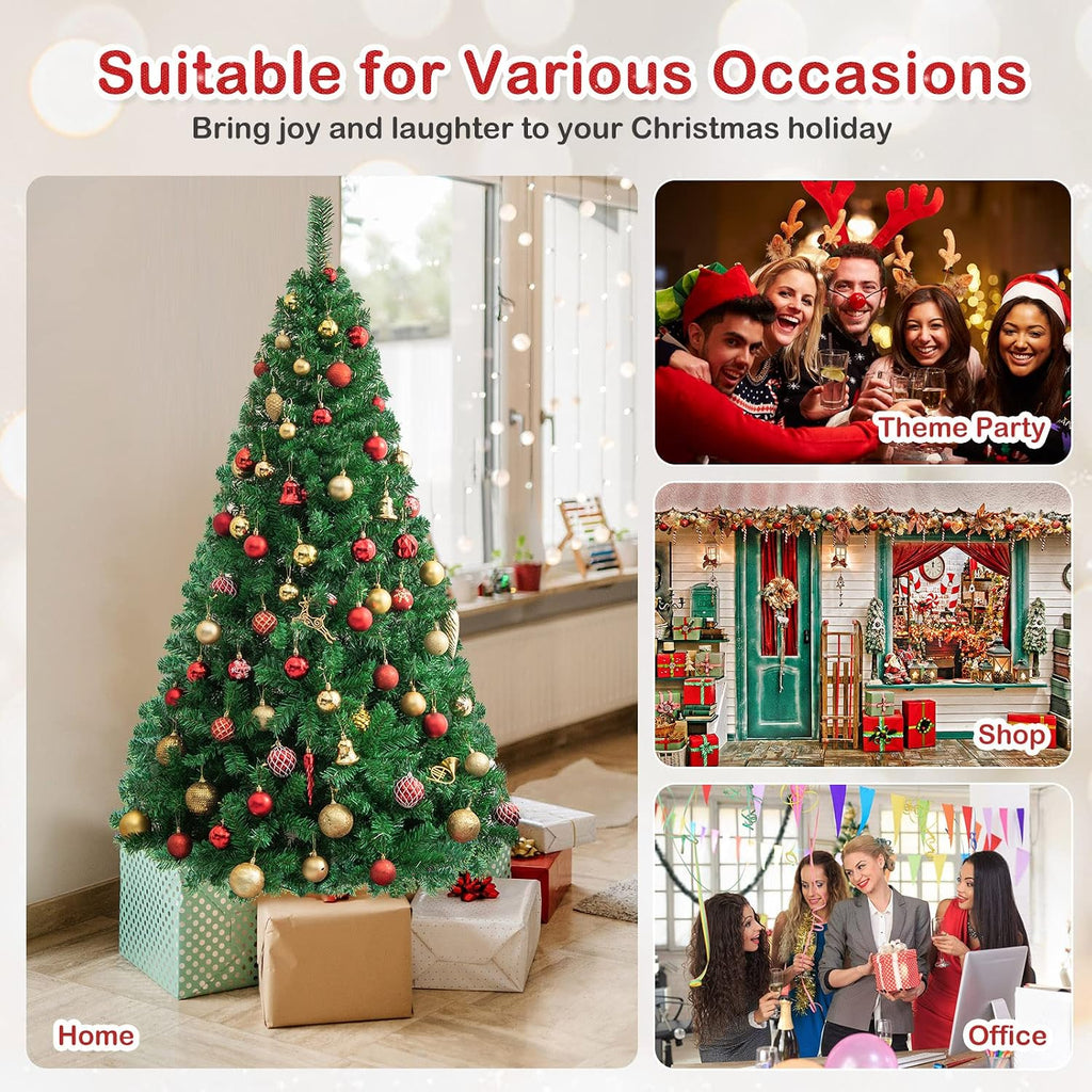 happygrill 6ft artificial christmas tree, unlit xmas pine, close-up detail