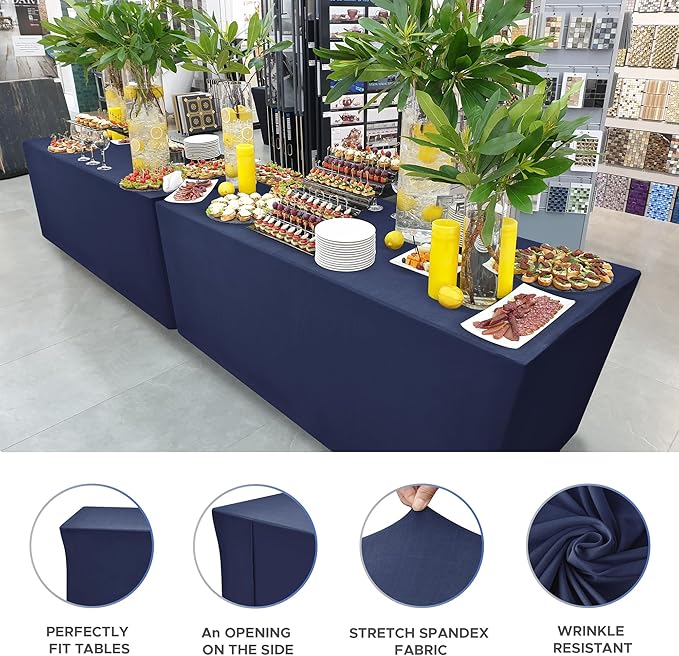 Nasitos 2 Pack - 48 x 24 Inch Navy Rectangle Tablecloths for 4 Foot Tables, Fitted Table Covers with Stain & Wrinkle Resistant Spandex/Polyester Fabric, Ideal for Parties, Craft Show, Trade Show