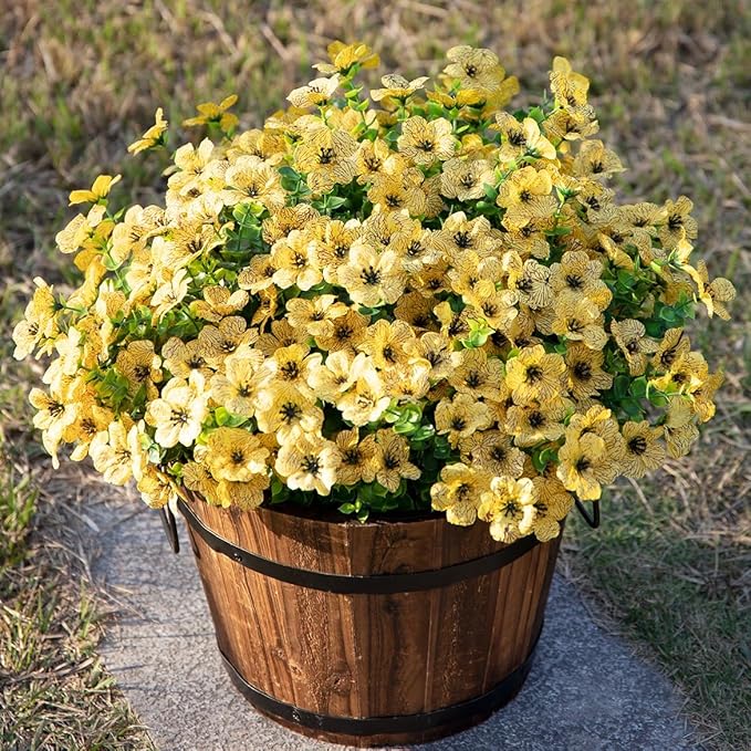 HyeFlora Artificial Fall Flowers Faux Mums for Outdoor Indoor Garden Home Decoration, Faux Flower Daisy with Eucalyptus Leaves Fake Plants Greenery Boxwood Porch Patio, 12 Bundles (Yellow)