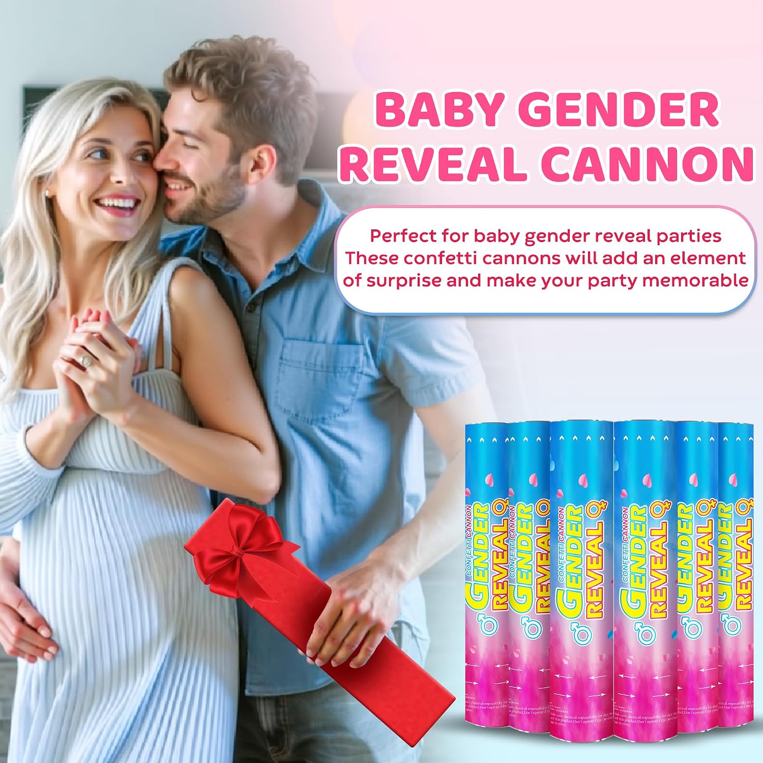 Gender Reveal Confetti Cannons Party Poppers – Gender Reveal Cannon Kit with Heart-Shaped Confetti – Easy Twist Shooters for Baby Reveal Party Decorations (Pink Confetti Cannon)