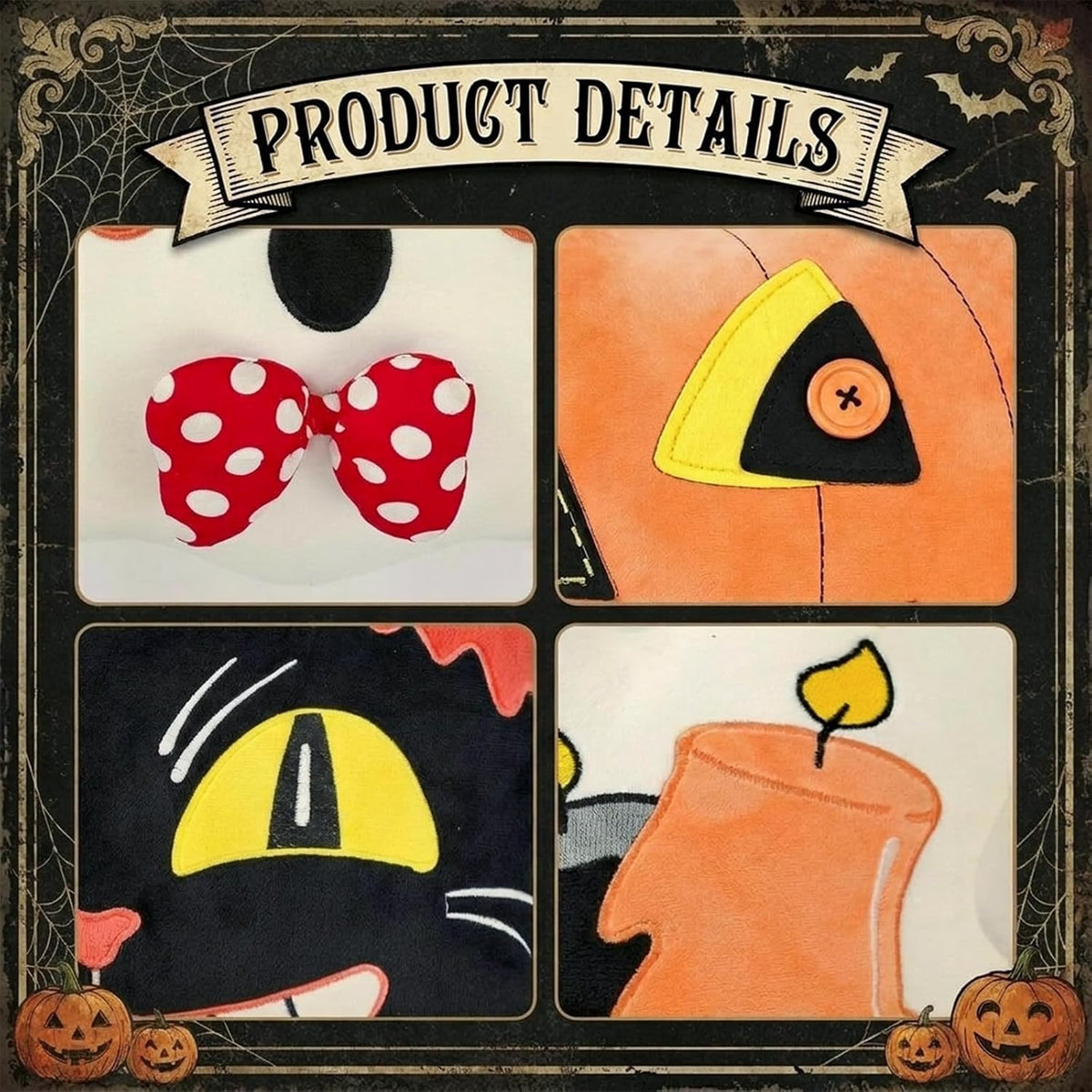 4Pcs Halloween Pillows Skeleton Ghost Black Cat Vintage Retro Traditional 90S...