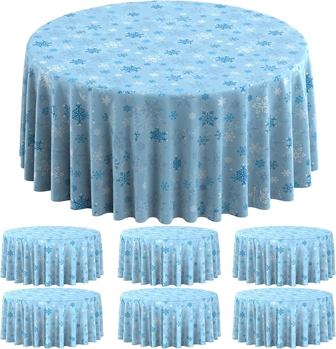 6Pcs Christmas Snowflake Plastic Party Tablecloth Decorations,Disposable Light Blue Snowflake Xmas Round Table Cover Backdrop for Winter Onederland Christmas Holiday Party Supplies,84 inch(Light Blue)