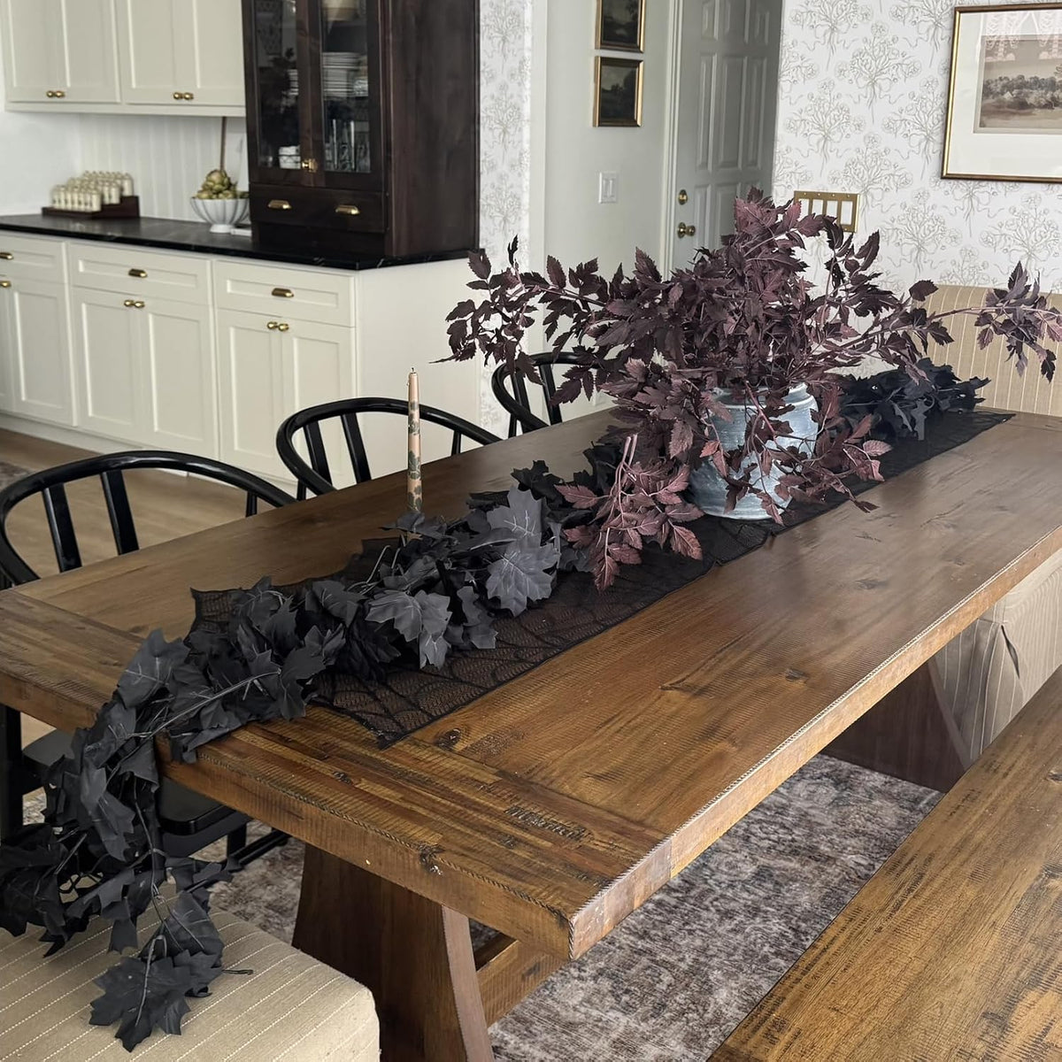 cqure black maple leaf garland, 12pcs halloween garland showing dimensions