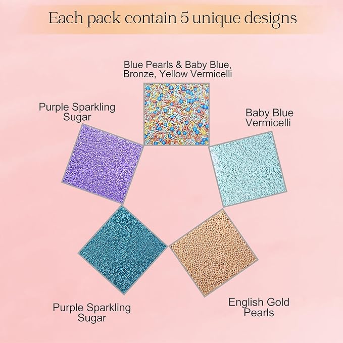 Confect Sprinkles Mix – Pack of 5 Assorted Cake & Cupcake Decorating Sprinkles – Bright Blue, Rose Gold & Gold Dragees, Baby Blue Jimmies, Purple Sparkling Sugar | Aquamarine Party Sprinkles– Vegan, Gluten-Free, Nut-Free, Soy-Free, Dairy-Free, Palm Oil...