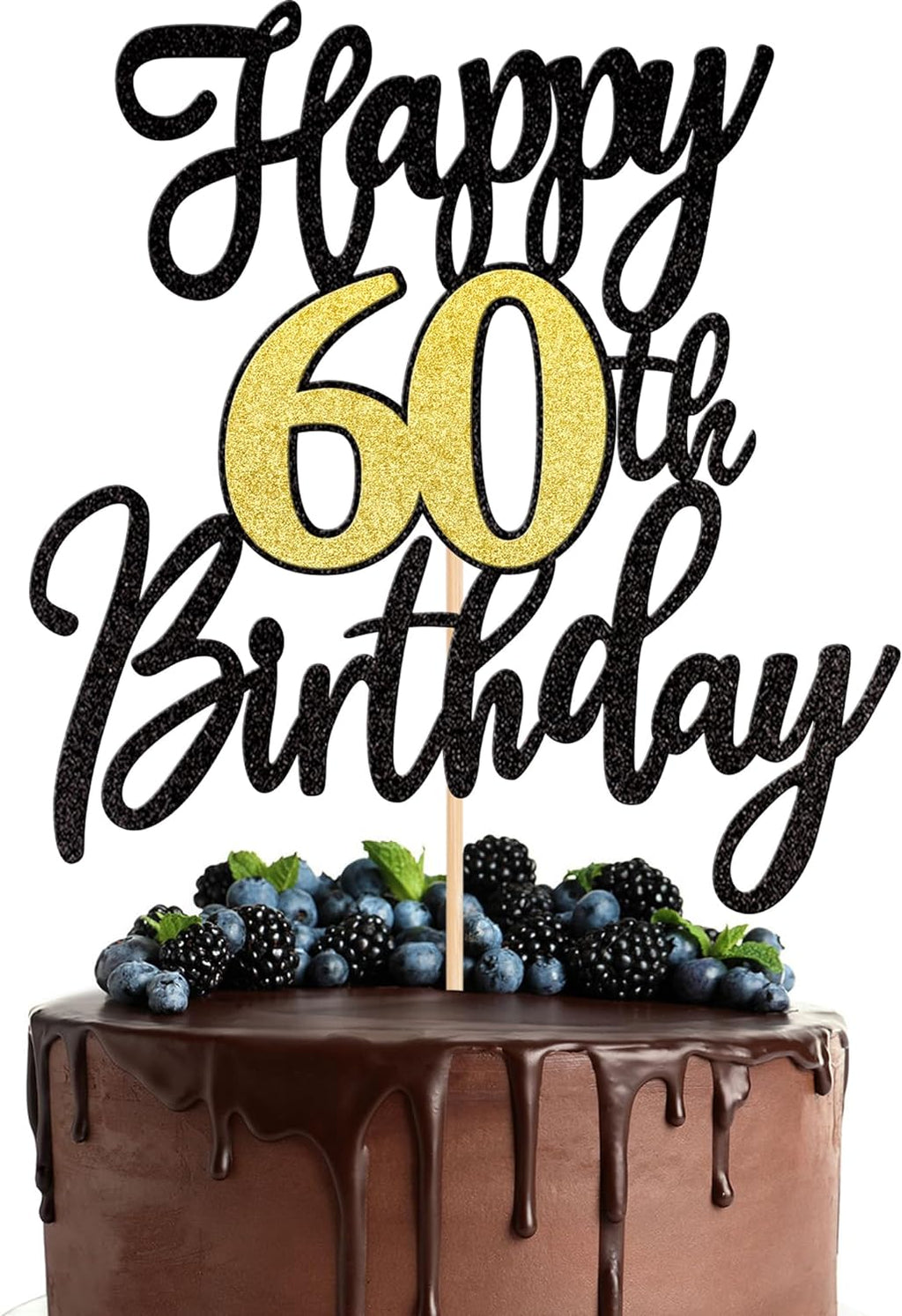 1 PCS Happy 60th Birthday Cake Topper Black Gold Glitter Cheers to 60 Years Birthday Cake Pick 60 Fabulous Cake Decoration for Happy 60th Birthday Anniversary Party Cake Decorations Supplies