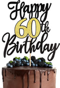 1 PCS Happy 60th Birthday Cake Topper Black Gold Glitter Cheers to 60 Years Birthday Cake Pick 60 Fabulous Cake Decoration for Happy 60th Birthday Anniversary Party Cake Decorations Supplies