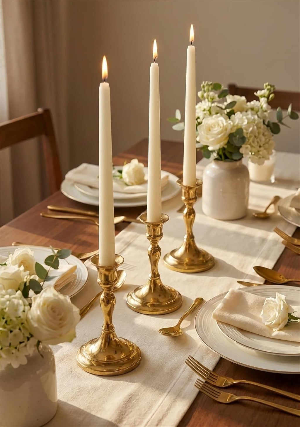 10" Classic Taper Candles, Ivory, 4-Pack, 7-8 Hours Long Burning, Unscented Tall Candlesticks