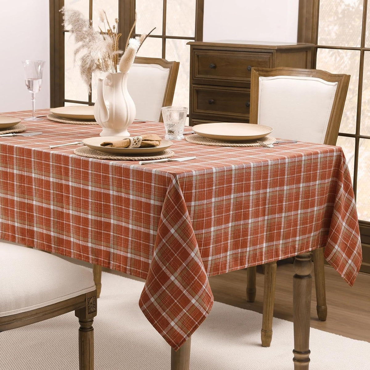 Romanstile Fall Checkered Tablecloth Rectangle, 60 x 120 Inch, Orange