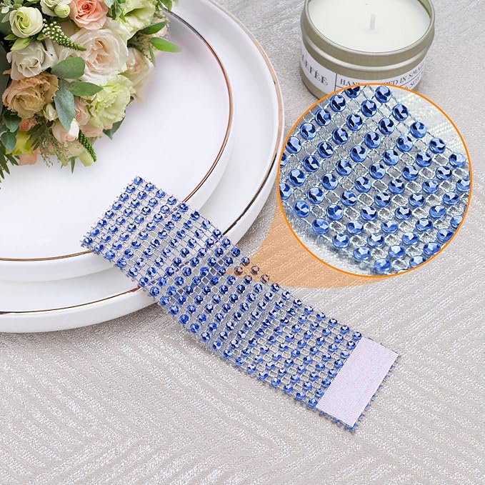 Blue Napkin Rings Bulk Set of 150pcs,Wedding Diamond Crystal Rhinestone Napkin Rings Adornment for Wedding Reception, Dinner, Place Settings, Holiday Parties or DIY Decoration (150,Blue)