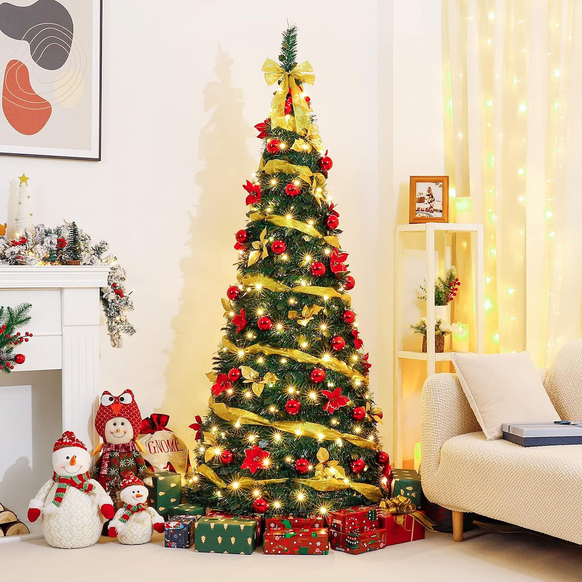 decoway pre lit christmas tree: pop up 6, front angle view