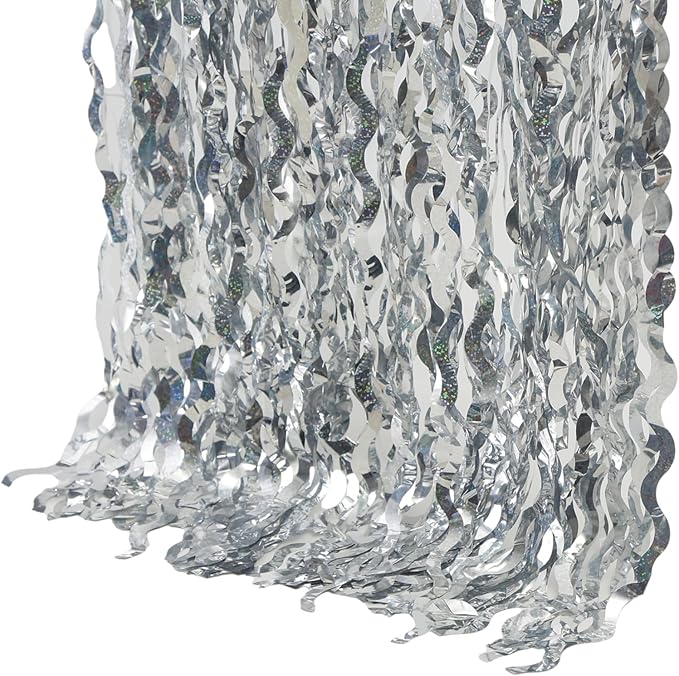 4 Pack 3.3 ft x 6.6 ft Silver Metallic Tinsel Foil Fringe Curtains - Door Streamers for Photo Booth Christmas Day Thanksgiving Wedding New Year Party Decorations