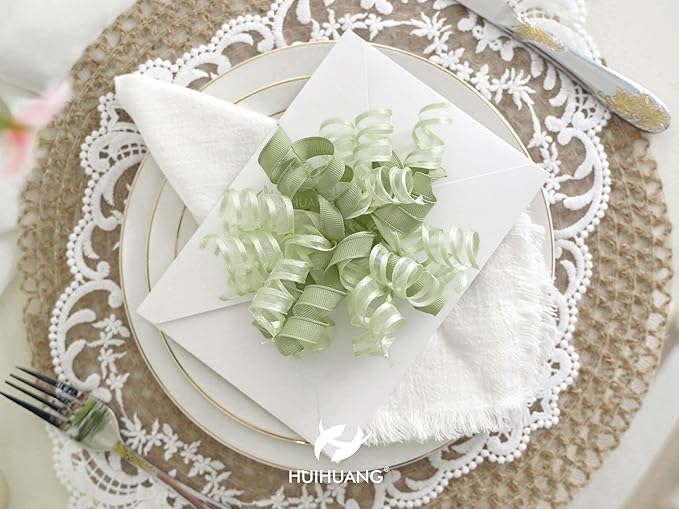HUIHUANG Green Bows for Gift Wrapping Sage Green Gift Bows 5 inch x 8 Counts Self-Adhesive Curly Ribbon Bow for Presents, Paper Bag, Baby Shower Favors, Wrapping Accessories, Wedding Decor