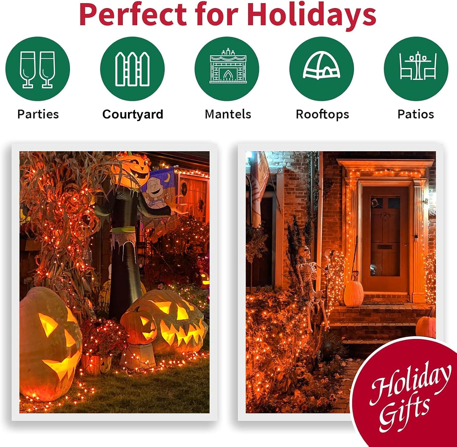 LAMPHOME Orange Thanksgiving Mini Lights, 21.6FT100 LED Autumn Fall String Lights,Connectable 120V Plug in for Outdoor Indoor Garden Party Halloween Christmas Xmas Tree Lights Yellow Decor