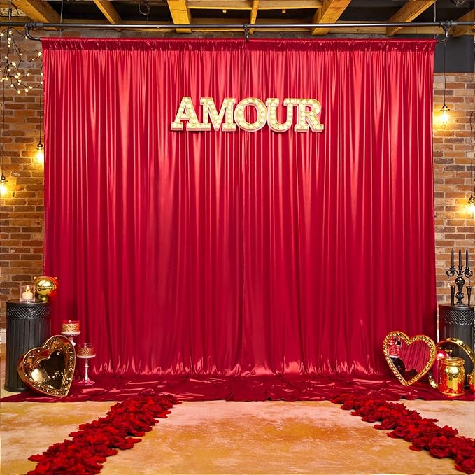 gogoparti 10x10FT Red Sequin Backdrop Curtain - 2 Panels of 5x10FT Wrinkle-Free Glitter Drapes for Photography, Birthdays, Weddings & Graduations
