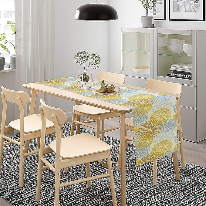 Flowers Table Runner,Spring Summer Floral Pattern Seasonal Farmhouse Kitchen Dining Table Home Party Decoration 13x36 Inch